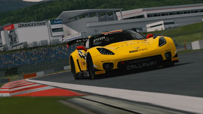Callaway Corvette C7 GT3-R in yellow livery at night